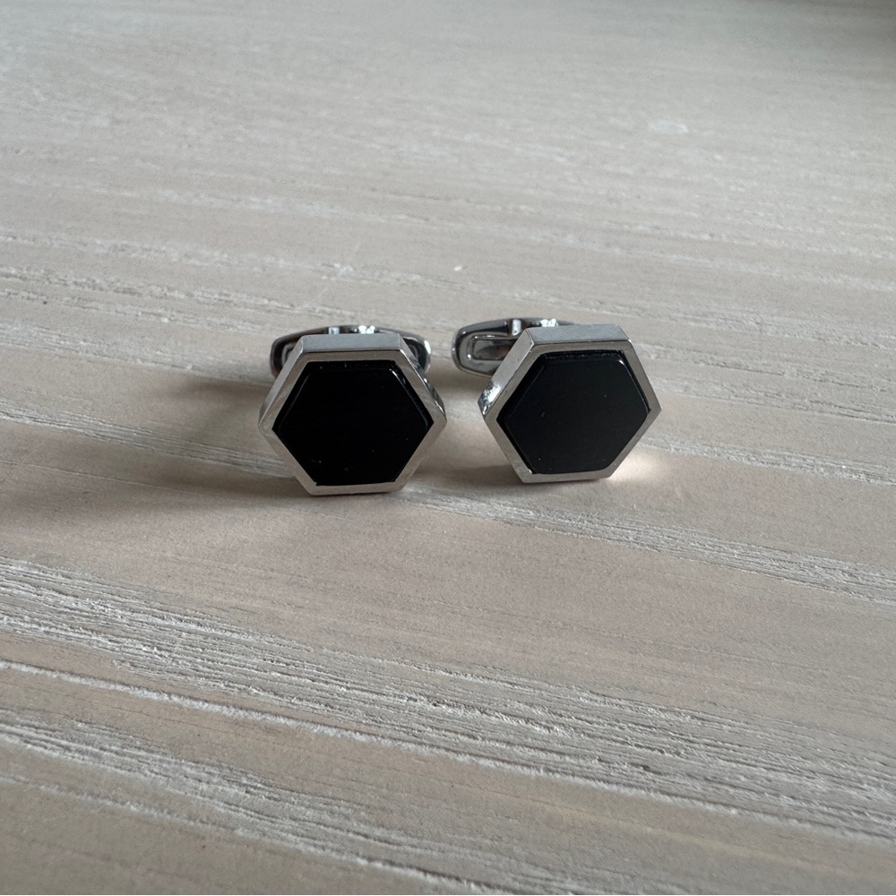 Hexagonal Black and Silver Cufflinks